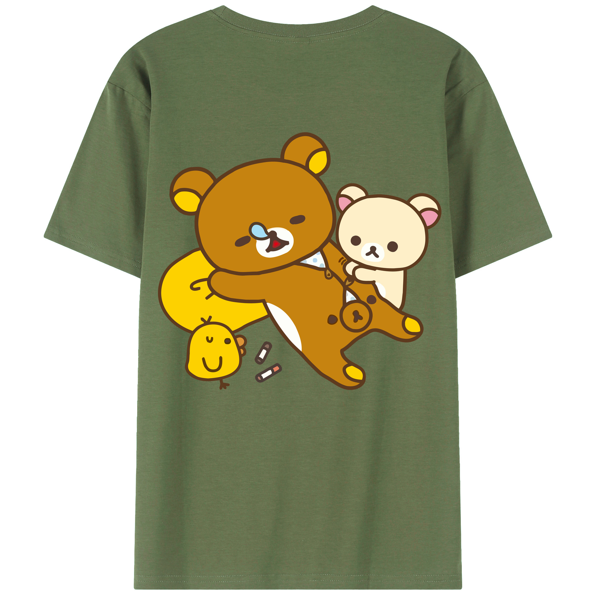 （画像用） リラックマ リラックマ キイロイトリ Rilakkuma Korilakkuma Kiiroitori 綿100％ メンズ半袖Tシャツ（バックプリント） 通気性